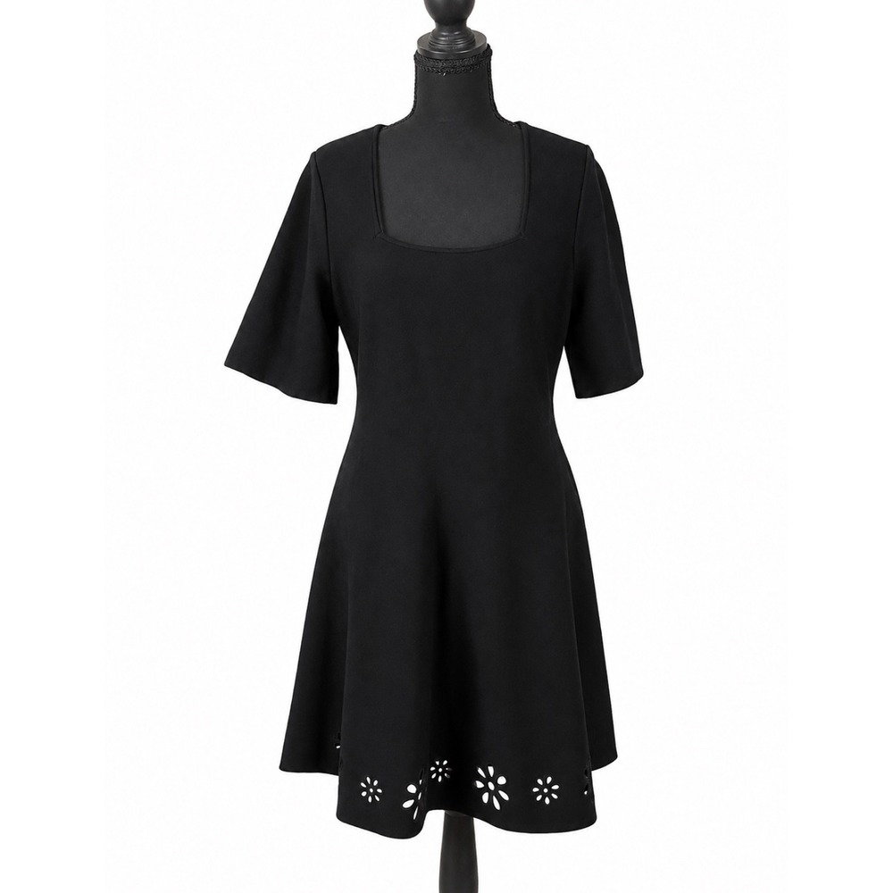 41 Hawthorn Black Knit Fit & Flare Dress NWT Floral‎ Cutout Hem Size Large